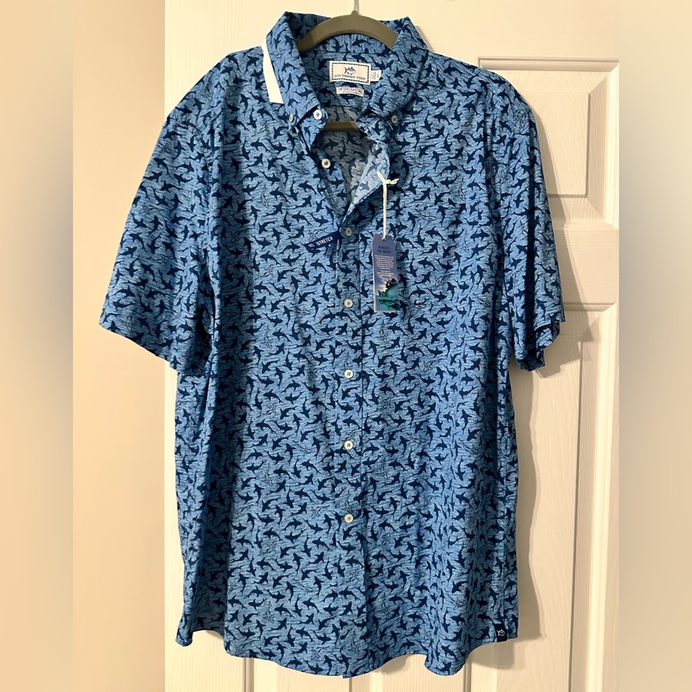 Southern Tide sport button down, Fintastic Sport print, Large